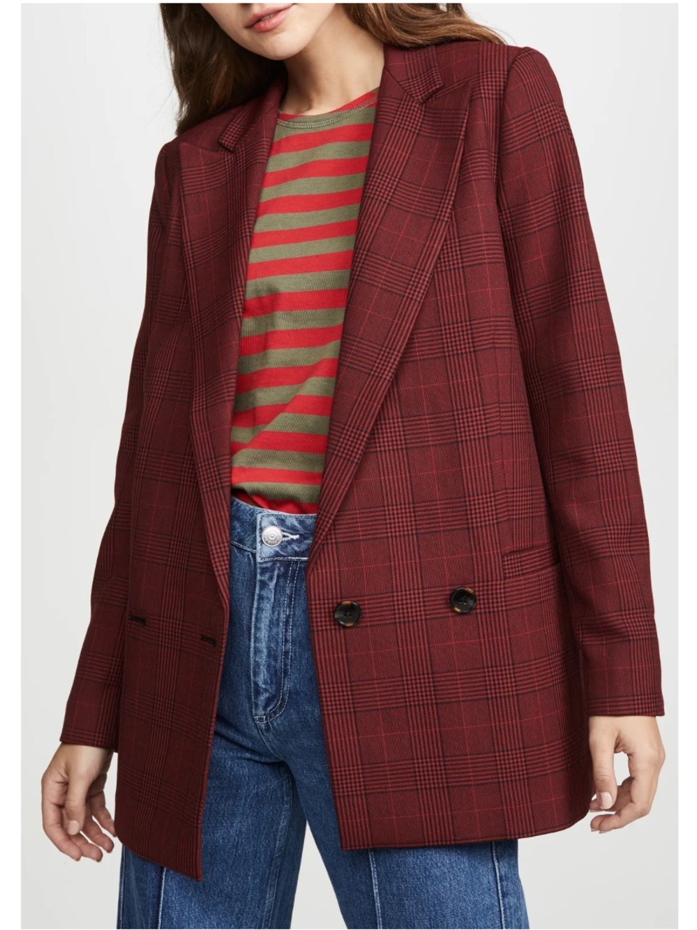 GANNI Woodside double-breasted Prince of Wales checked woven suiting blazer XS